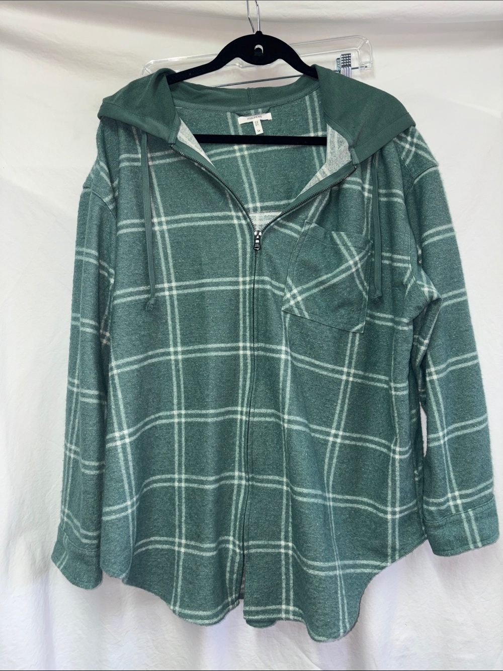 Maurices Teal 1x  Plaid Hooded Jacket #0057 Roomy & Comfy